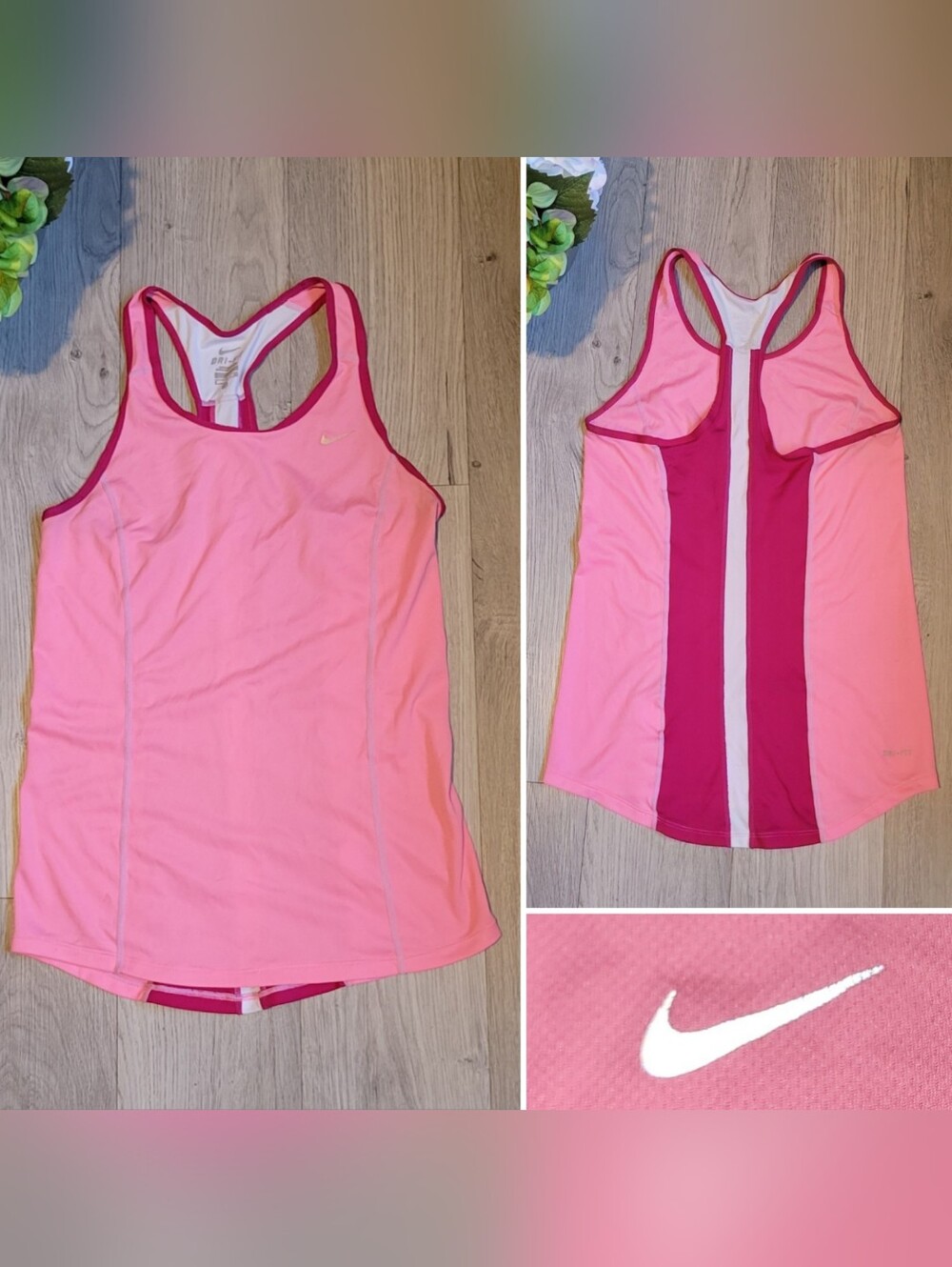 Nike Dri-Fit Light Pink & Vertical Racer Stripe Athletic Racerback, Women Small